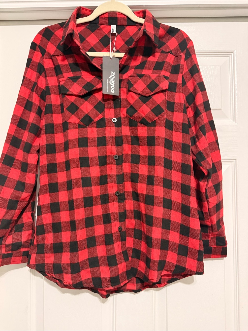 zeagoo Red Black Buffalo Plaid Button-Up Shirt